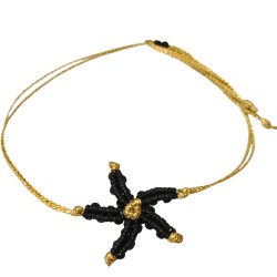 Βραχιόλι μακραμέ αστερίας σε χρώμα μαύρο με χρυσό κορδόνι