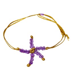 Βραχιόλι μακραμέ αστερίας σε χρώμα μωβ λιλά με χρυσό κορδόνι
