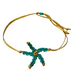 Βραχιόλι μακραμέ αστερίας σε χρώμα πετρόλ με χρυσό κορδόνι