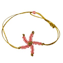 Βραχιόλι μακραμέ αστερίας σε χρώμα ροζ με χρυσό κορδόνι