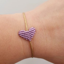 Βραχιόλι μακραμέ mini Hearts σε χρώμα μωβ λιλά