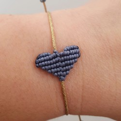 Βραχιόλι μακραμέ mini Hearts σε χρώμα γκρι