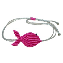 Βραχιόλι Μακραμέ ψάρι φούξια με ασημένιο κορδόνι
