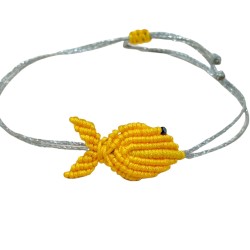 Βραχιόλι Μακραμέ ψάρι κίτρινο με ασημένιο κορδόνι