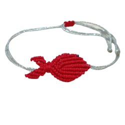 Βραχιόλι Μακραμέ ψάρι κόκκινο με ασημένιο κορδόνι