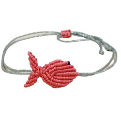 Βραχιόλι Μακραμέ ψάρι κοραλί με ασημένιο κορδόνι