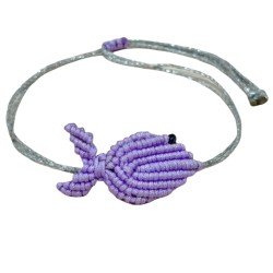 Βραχιόλι Μακραμέ ψάρι λιλά με ασημένιο κορδόνι