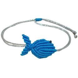 Βραχιόλι Μακραμέ ψάρι μπλε ηλεκτρίκ με ασημένιο κορδόνι