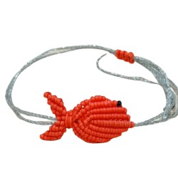 Βραχιόλι Μακραμέ ψάρι πορτοκαλί με ασημένιο κορδόνι