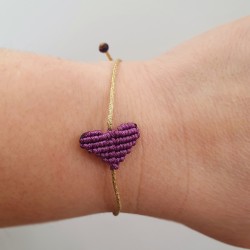 Βραχιόλι μακραμέ mini Hearts σε χρώμα μωβ σκούρο