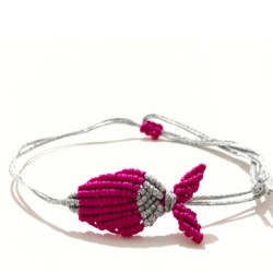 Βραχιόλι μακραμέ ψάρι δίχρωμο φούξια/ασημί