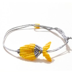 Βραχιόλι μακραμέ ψάρι δίχρωμο κίτρινο/ασημί