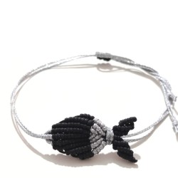 Βραχιόλι μακραμέ ψάρι δίχρωμο μαύρο/ασημί