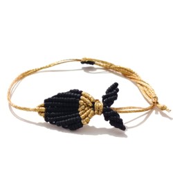 Βραχιόλι μακραμέ ψάρι δίχρωμο μαύρο/χρυσό