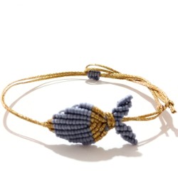 Βραχιόλι μακραμέ ψάρι δίχρωμο γκρι/χρυσό