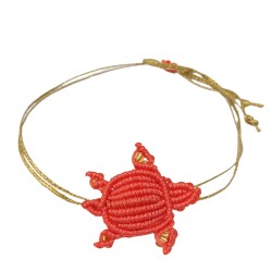 Βραχιόλι  μακραμέ χελωνάκι σε χρώμα κοραλί με χρυσό κορδόνι