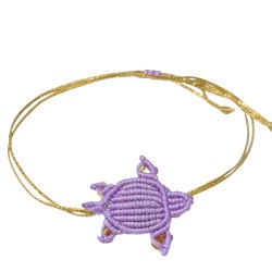 Βραχιόλι  μακραμέ χελωνάκι σε χρώμα μωβ λιλά με χρυσό κορδόνι