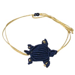 Βραχιόλι  μακραμέ χελωνάκι σε χρώμα μπλε με χρυσό κορδόνι