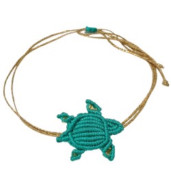 Βραχιόλι  μακραμέ χελωνάκι σε χρώμα πετρόλ με χρυσό κορδόνι