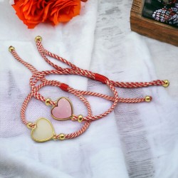 Χειροποίητο Μαρτάκι Καρδιά Βιτρώ σε Επίχρυσο και με Ροζ / Κρεμ Σμάτλο 