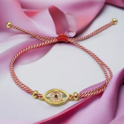 Χειροποίητο Μαρτάκι Μάτι Βιτρώ σε Επίχρυσο και με Ροζ/Λευκό Σμάτλο