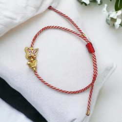 Χειροποίητο Μαρτάκι Πεταλούδα Βιτρώ σε Επίχρυσο και με Ροζ/Γαλάζιο Σμάτλο 