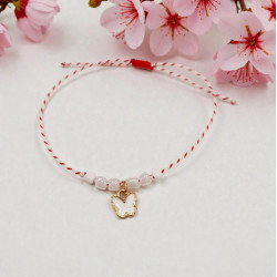 Βραχιόλι Μάρτης με πεταλούδα λευκή και αυξομείωση στο κούμπωμα