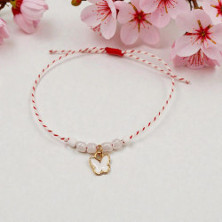 Βραχιόλι Μάρτης με πεταλούδα λευκή και αυξομείωση στο κούμπωμα