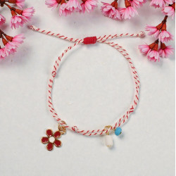 Βραχιόλι Μάρτης με λουλούδι κόκκινο και αυξομείωση στο κούμπωμα