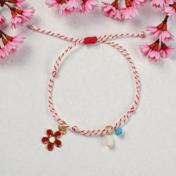 Βραχιόλι Μάρτης με λουλούδι κόκκινο και αυξομείωση στο κούμπωμα