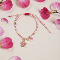 Βραχιόλι Μάρτης με λουλούδι μωβ και αυξομείωση στο κούμπωμα