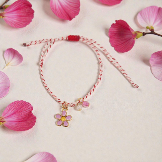 Βραχιόλι Μάρτης με λουλούδι μωβ και αυξομείωση στο κούμπωμα