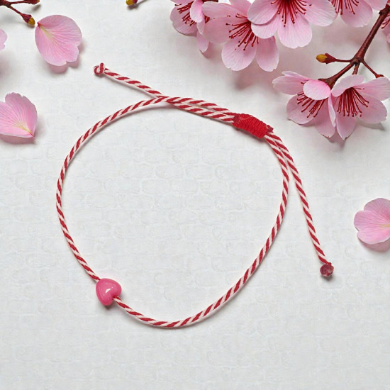 Βραχιόλι Μάρτης με καρδούλα ροζ και αυξομείωση στο κούμπωμα