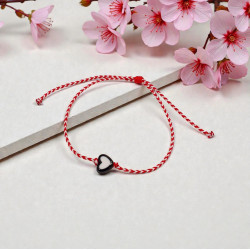 Βραχιόλι Μάρτης με καρδούλα μαύρη και αυξομείωση στο κούμπωμα Ν. 134