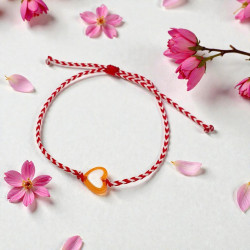 Βραχιόλι Μάρτης με καρδούλα πορτοκαλί και αυξομείωση στο κούμπωμα Ν. 135