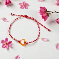 Βραχιόλι Μάρτης με καρδούλα πορτοκαλί και αυξομείωση στο κούμπωμα Ν. 135