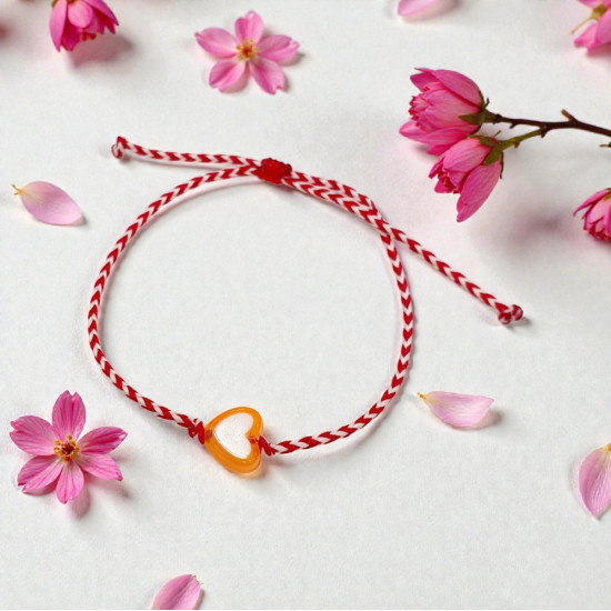 Βραχιόλι Μάρτης με καρδούλα πορτοκαλί και αυξομείωση στο κούμπωμα Ν. 135