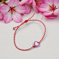 Βραχιόλι Μάρτης με καρδούλα μωβ και αυξομείωση στο κούμπωμα Ν. 136