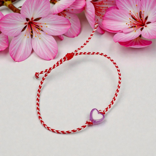 Βραχιόλι Μάρτης με καρδούλα μωβ και αυξομείωση στο κούμπωμα Ν. 136