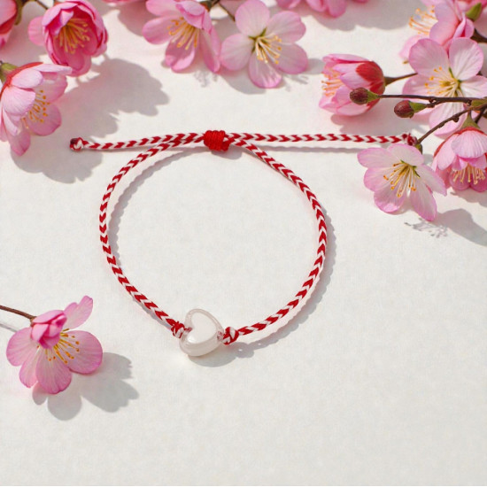 Βραχιόλι Μάρτης με καρδούλα λευκή και αυξομείωση στο κούμπωμα Ν. 137