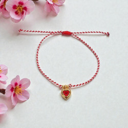 Βραχιόλι Μάρτης με καρδούλα κόκκινη και αυξομείωση στο κούμπωμα 