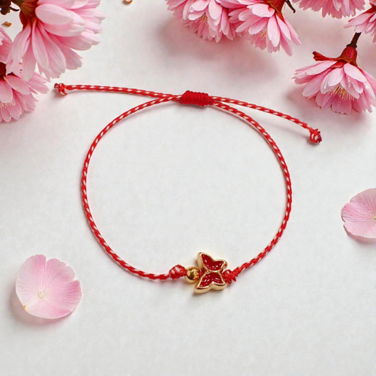 Βραχιόλι Μάρτης πεταλούδα ροζ με γκλίτερ και αυξομείωση στο κούμπωμα 