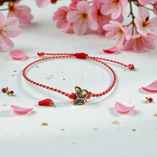 Βραχιόλι Μάρτης πεταλούδα μπλε με γκλίτερ και αυξομείωση στο κούμπωμα 