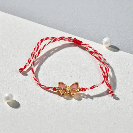 Βραχιόλι Μάρτης πεταλούδα βιτρό ροζ και αυξομείωση στο κούμπωμα 