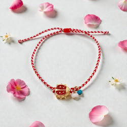 Βραχιόλι Μάρτης  πασχαλίτσα με τυρκουάζ λεπτομέρεια και αυξομείωση στο κούμπωμα 