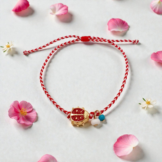 Βραχιόλι Μάρτης  πασχαλίτσα με τυρκουάζ λεπτομέρεια και αυξομείωση στο κούμπωμα 