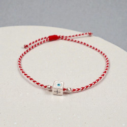 Βραχιόλι Μάρτης κύβος μάτι με σταυρό  και αυξομείωση στο κούμπωμα