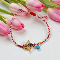 Βραχιόλι Μάρτης με μέλισσα και αυξομείωση στο κούμπωμα