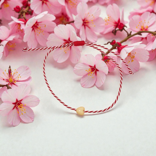 Βραχιόλι Μάρτης με καρδιά κίτρινο και αυξομείωση στο κούμπωμα 