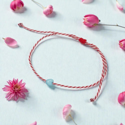 Βραχιόλι Μάρτης με καρδιά τυρκουάζ και αυξομείωση στο κούμπωμα 